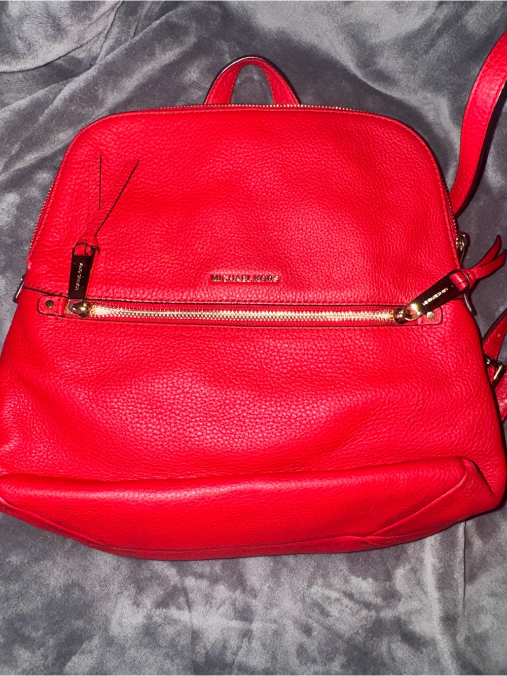 Michael Kors Vibrant Red Pebbled Leather Backpack with Gold Hardware